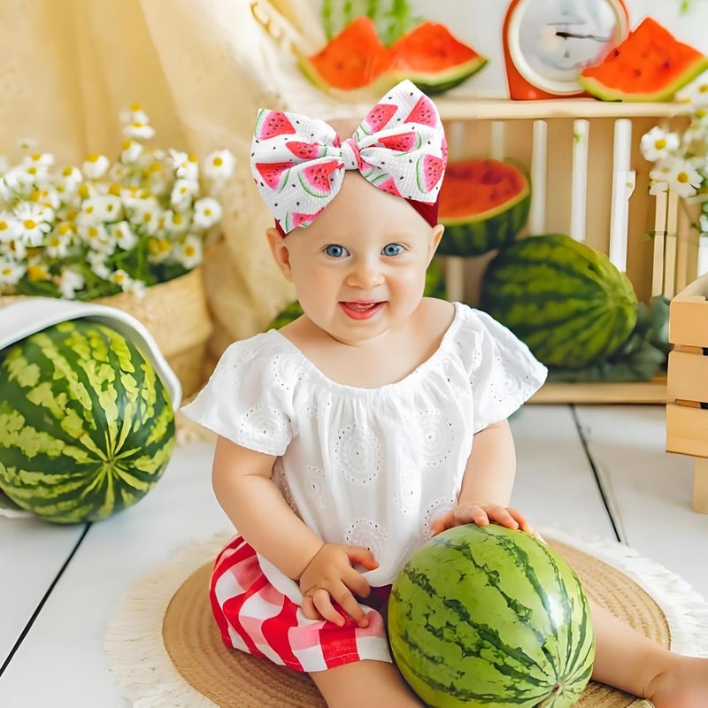 ONENINEDREAM 2 Pcs Baby Girl Headbands Summer Outfits 6’’ Fruit Hair Bows Watermelon Hair Accessories for Newborn Infant Toddler Girls Clothes - Image 2